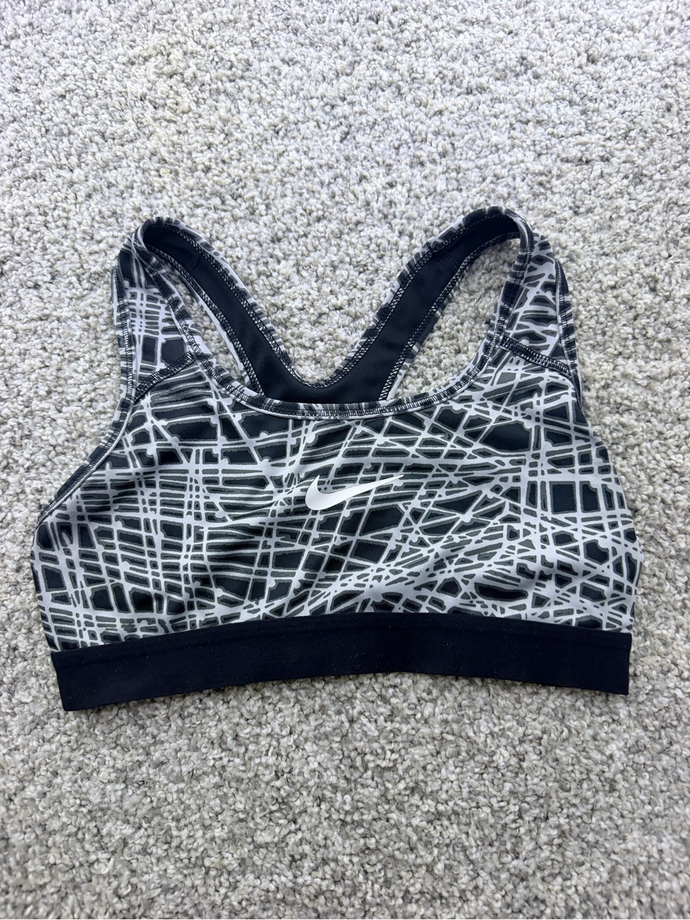 Nike Black & White Abstract Print Racerback Sports Bra